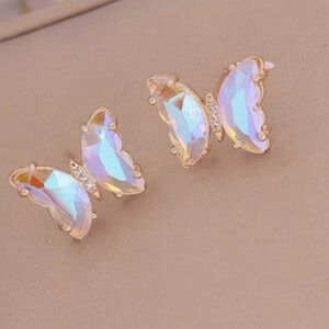 White Iridescent Multi-colored Gradient Butterfly, Y2K, Retro Glam, Earrings